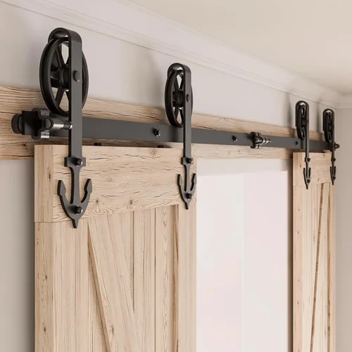 Vista 16 de CCJH Kit de herrajes para puerta corrediza de granero de 4 pies, resistente, suave y silencioso, fácil de instalar, se adapta a paneles de una sola