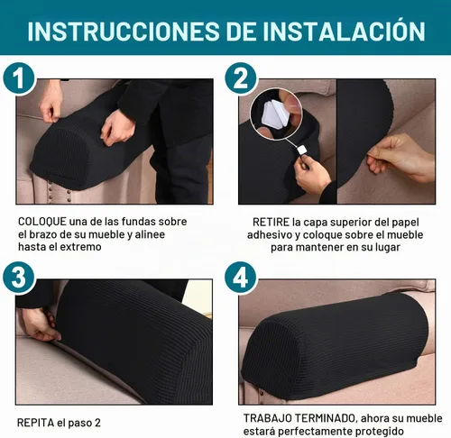 Vista 7 de Turquoize Fundas elásticas para reposabrazos para sillas y sofás, fundas para reposabrazos de sofá de elastano y jacquard, protector de muebles Negro