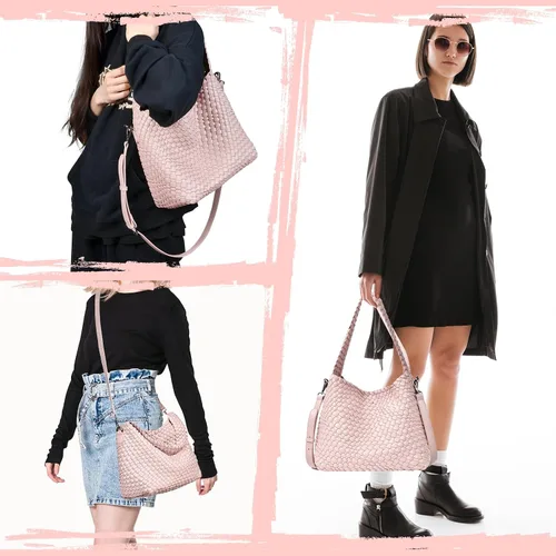 Vista 5 de Woven Bag for Women, Vegan Leather Tote Bag Retro Handbag, Handmade Large Shoulder Bags Crossbody Bags Summer Beach Purse