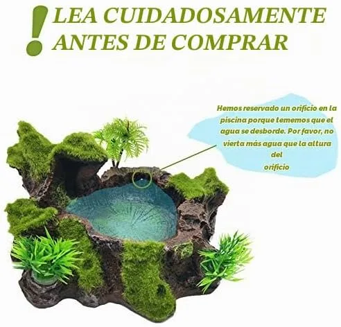 Vista 3 de TIHOOD Decoración de tanque de reptiles de plástico, plataforma de reptil, diseño de tronco de árbol artificial, plato de comida para reptiles