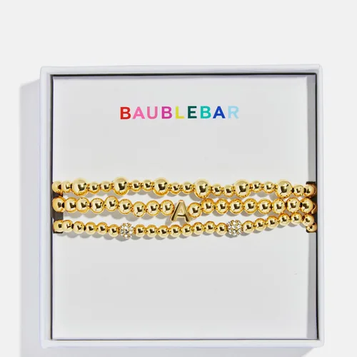 Vista 2 de BaubleBar Juego de pulsera Pisa para mujer, tres pulseras de cuentas chapadas en oro, joyería de moda, regalo de moda