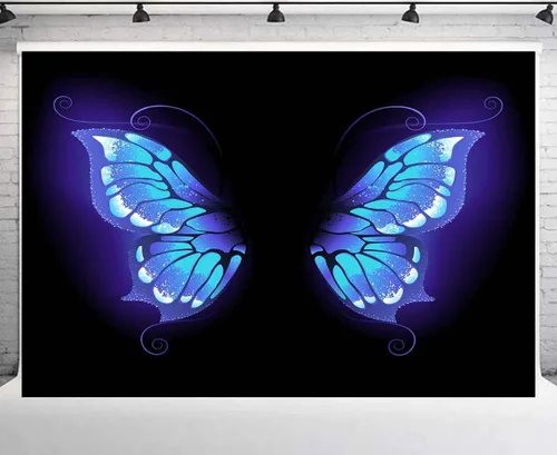 Vista 6 de Fondo de fotos de retrato de ensueño con alas de mariposa azul para fotografía de vinilo de 5 x 3 pies para eventos, decoración de fiesta, telón
