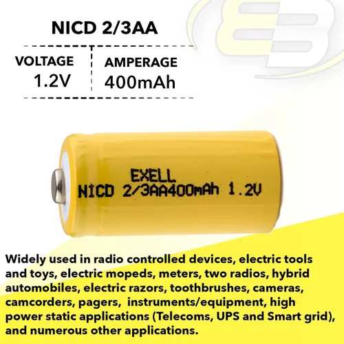 Vista 3 de Exell Battery Paquete de 5 baterías recargables AA NiMH de 1.2 V 2/3 400 mAh AA NiMH compatibles con registradores de datos industriales