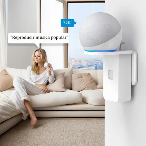 Vista 7 de PlusAcc Soporte de pared para Dot 5ª generación y Dot 4ª generación y Nest Mini, color blanco No requiere perforación, soporte de salida que