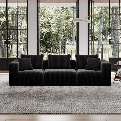 Vista 25 de Avenco Sofá seccional modular de 6 asientos de 141 pulgadas, tela de pana Negro