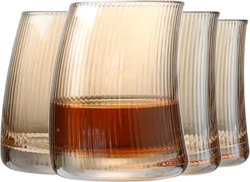 Vista 10 de Juego de 2 Vasos de Whisky de Cristal Soplado a Mano, 12 oz Vasos de Cóctel Old Fashioned, Vaso Lowball Rocks, Base Hexagonal Única para Bourbon
