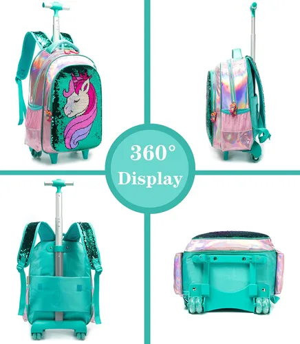 Vista 3 de Rolling Backpack for Girls Kids Luggage Wheels Laptop Suitcase for Elementary Students