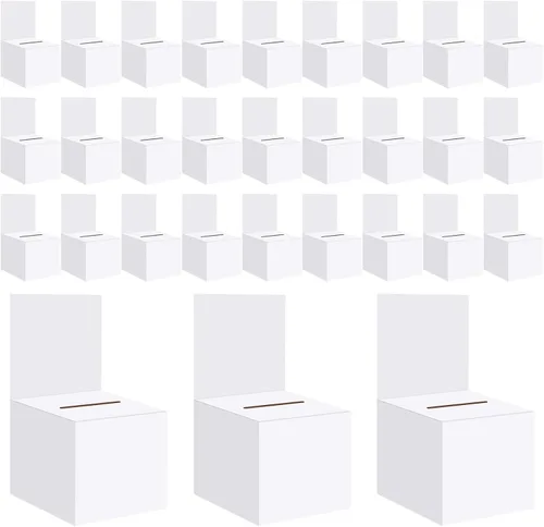 Vista 8 de Juego de 12 cajas para rifas, urnas y buzones de sugerencias con ranura, cajas de cartón para rifas de 15 x 15 x 15 cm con ranura para boletos
