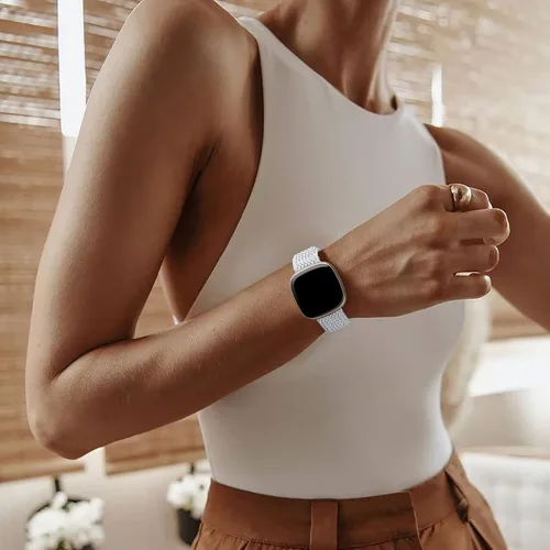 Vista 5 de Ouwegaga Banda elástica compatible con Fitbit Versa 4 bandas/Sense 2/Sense/Versa 3 bandas para mujeres y hombres, correa deportiva ajustable de A1