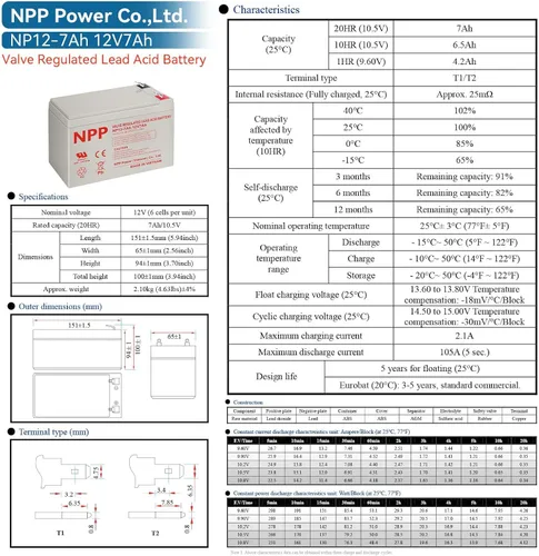 Vista 8 de NPP Batería AGM SLA recargable de 12V 7Ah con terminales F2, para UPS, sistema de alarma de seguridad, Verizon Fios Box, etc (2 piezas)