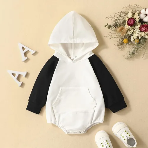 Vista 2 de Ropa de otoño para bebé recién nacido sudadera con capucha de gran tamaño mameluco con broches