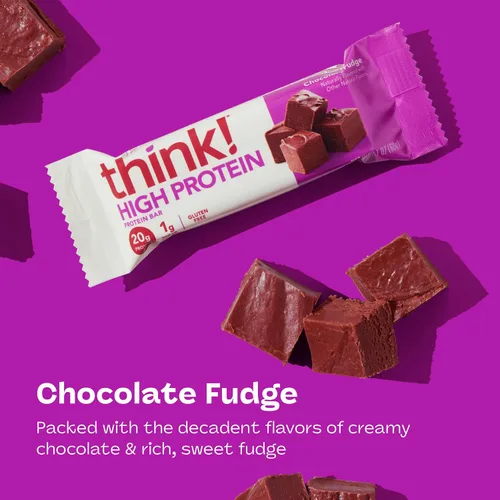 Vista 3 de Think! (thinkThin) Barras ricas en proteína de 20 gramos – Chocolate fundido, 0 gramos de azúcar, sin edulcorantes artificiales, sin gluten, sin