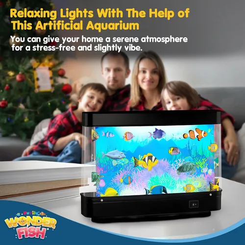 Vista 7 de Pecera Artificial de Juguete Océano Virtual - Mini Acuario de Escritorio de Oficina, Lámpara de Movimiento con Luz Nocturna, Regalo Divertido