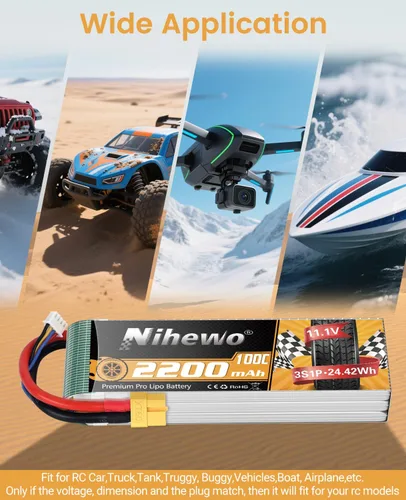Vista 5 de 3S Lipo Battery 2200mAh 11.1V RC Lipo Batería 100C con enchufe XT60 Funda suave para RC Drone FPV Aviones Multi-Motor Quadcopters Autos, Camiones