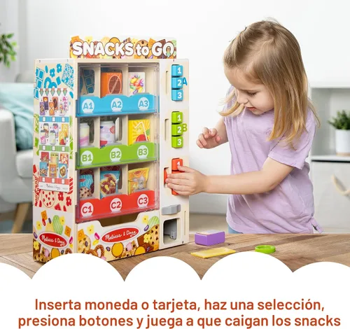 Vista 3 de Melissa & Doug Sort-Stock-Select - Máquina expendedora de madera de juguete con comida para jugar, mini máquina expendedora de juguetes y dinero