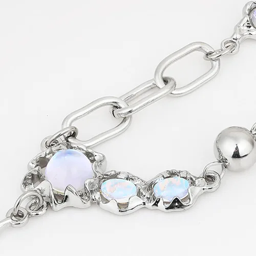 Vista 36 de Y2k - Collar irregular con dije de estrella, piedra de luna, diseño de cadena de moda, joyería de plata picante para mujer