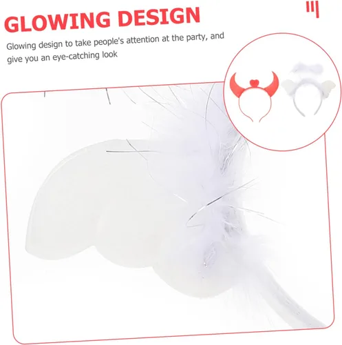 Vista 5 de PACKOVE 2pcs Angel Horn Headband Horn Headwear Halloween Party Horn Headband Glowing Ox Horn Headband Hair Bands for Women's Hair Red Suit Cosplay