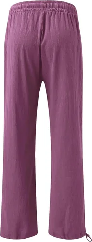 Vista 3 de SHAOBGE Pantalones palazzo de verano para mujer, cintura alta, pierna ancha, casual, cintura elástica, pantalones de playa con bolsillos