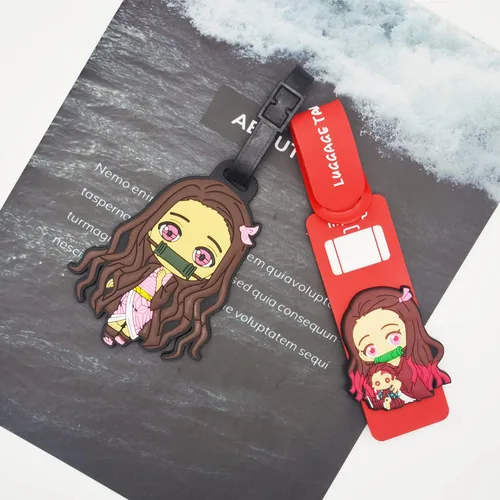 Vista 7 de 2 piezas de Demon Anime Slayer Etiqueta de identificación de maleta con Kimetsu No Yaiba Manga Adhesivo de silicona para cinturón de viaje o viaje