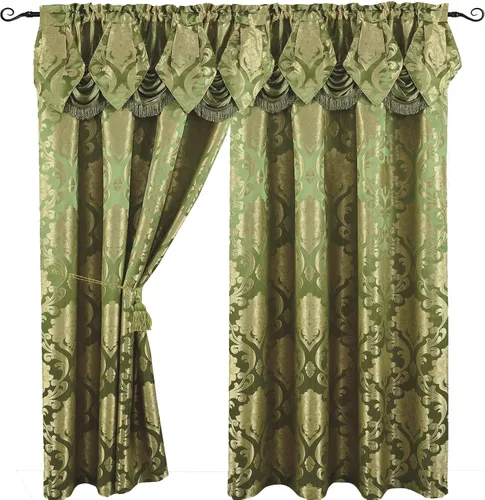 Vista 9 de Panel de cortina jacquard de lujo con cenefa de cascada adjunta, 54 x 84 pulgadas Angelina Beige