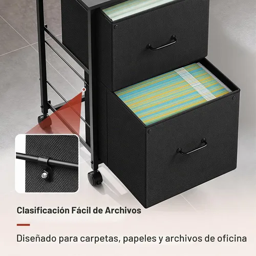Vista 4 de DEVAISE Archivador móvil de 2 cajones, soporte de impresora rodante Negro