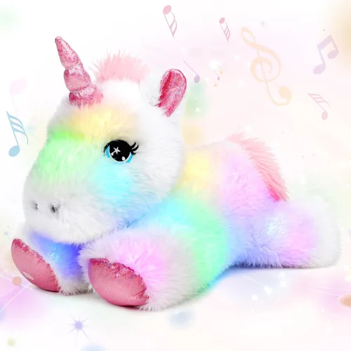 Vista 9 de Oso de peluche con luces LED brillantes, luz nocturna musical, juguete de peluche canta canciones de cuna, regalos de Navidad, para cumpleaños
