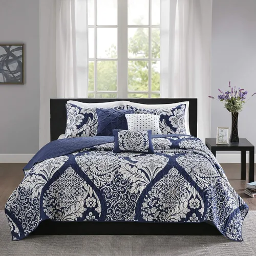 Vista 14 de Madison Park Vienna - Colcha reversible de algodón, diseño de costuras de lujo, para todas las estaciones, ropa de cama transpirable, fundas, Negro