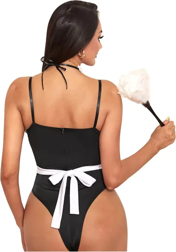 Vista 2 de Disfraz de sirvienta para mujer, con encaje y cuello en V profundo