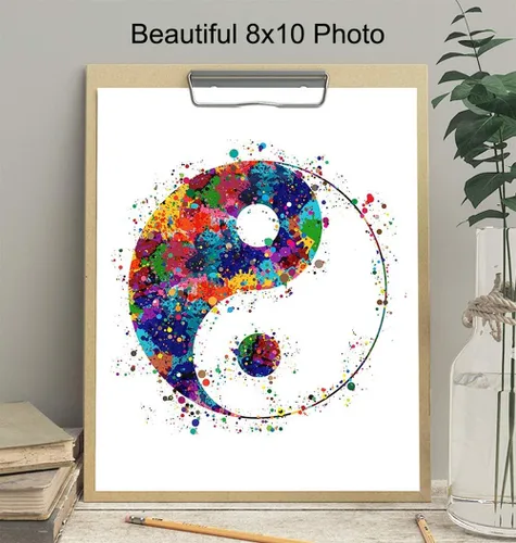 Vista 3 de Yin Yang - Impresión artística inspiradora de acuarela zen, foto sin marco de 8 x 10 pulgadas, regalo motivacional para meditación, fanáticos