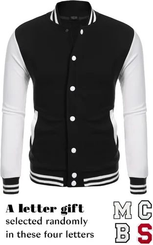 Vista 4 de COOFANDY - Chaqueta universitaria, estilo aviador para hombre, hecha de algodón, casual y ajustada