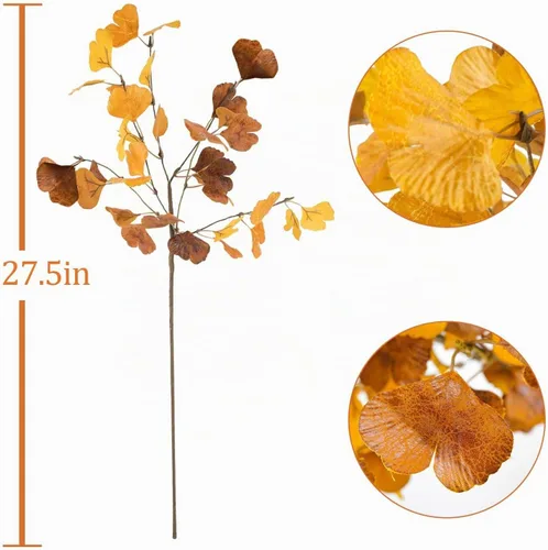 Vista 6 de 6 piezas de hojas de ginkgo artificiales, tallos de vegetación de otoño, flores artificiales de otoño en aerosol para jarrones de otoño, centros
