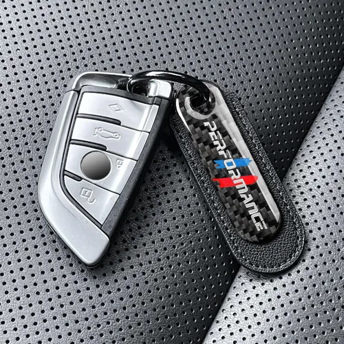 Vista 4 de muekzru Juego de Llavero de Fibra de Carbono y Cuero para Coche, Llavero Universal de Moda y Deportes para Negocios, Regalo de Cumpleaños