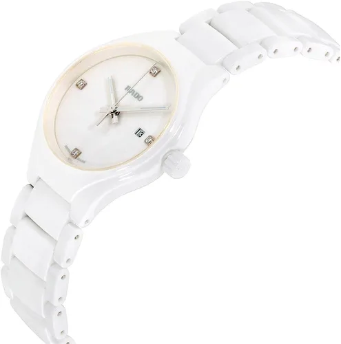 Vista 2 de Rado Verdadero reloj de cerámica blanca de alta tecnología de las señoras del diamante R27061712, Blanco de alta tecnología, Movimiento de cuarzo