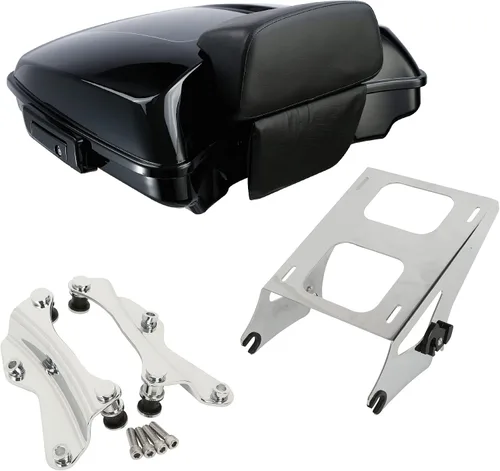 Vista 14 de XMT-MOTO King Tour Trunk + almohadilla de respaldo envolvente+estante de montaje negro+accesorios de acoplamiento para Harley Touring Road King Road