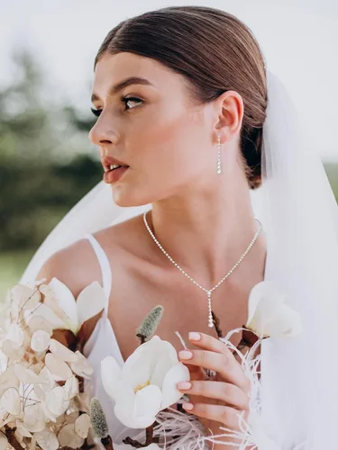 Vista 7 de Long tiantian Juego de joyas nupciales para boda, baile de graduación, collar de estrangulador de cristal brillante para novia, dama de honor, juego