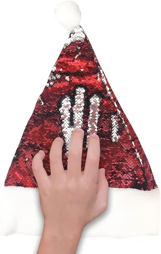 Vista 4 de ArtCreativity Sombrero de Papá Noel con lentejuelas, 1 unidad, sombrero de disfraz de Papá Noel con lentejuelas brillantes y pompón, accesorio