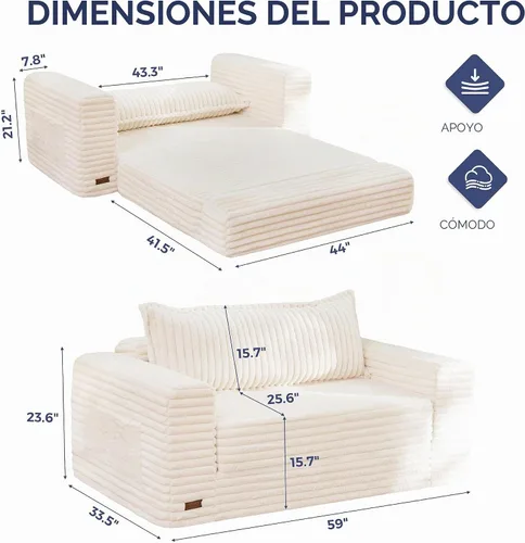 Vista 2 de MAXYOYO Sofá cama convertible, sofá cama plegable 2 en 1 para espacios pequeños, sofá biplaza extraíble con almohada trasera grande, sofá de tela