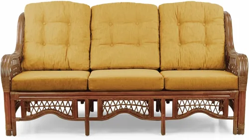 Vista 6 de Malibu Lounge Sofá de tres plazas de mimbre de ratán natural, diseño hecho a mano (cojines marrón claro, colonial)