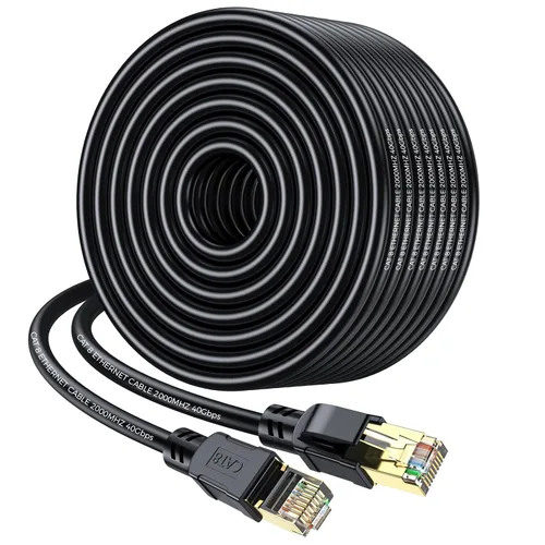 Vista 8 de Cable Ethernet Cat 8 de 50 pies, cable de conexión LAN de alta velocidad de 40 Gbps 2000 Mhz con conector RJ45 chapado en oro, cable de Internet