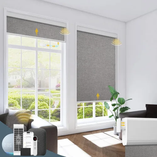 Vista 10 de Persianas eléctricas motorizadas de oscurecimiento con control remoto, panel solar, compatibles con Alexa - Blancas, 20 x 72