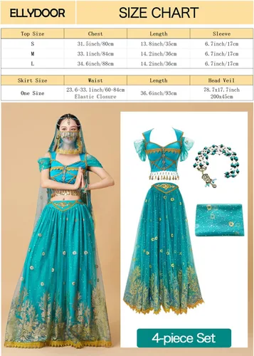 Vista 5 de Disfraces de princesa jazmín para mujer, disfraz de Aladdin para Halloween, cosplay, traje de danza del vientre