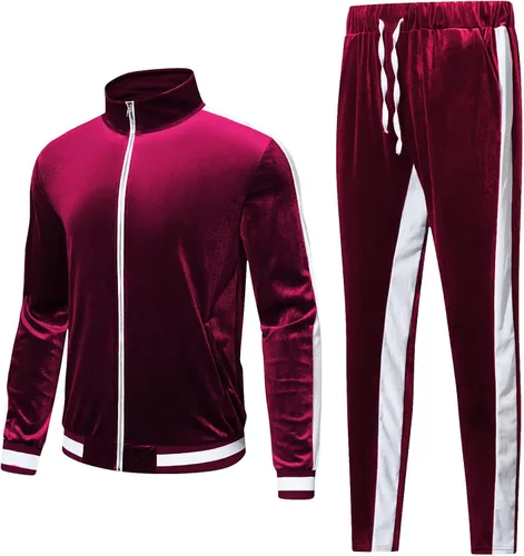 Vista 4 de YAOGRO Conjunto deportivo de terciopelo traje deportivo de 2 piezas para hombre, con cremallera completa, casual, chaquetas y pantalones