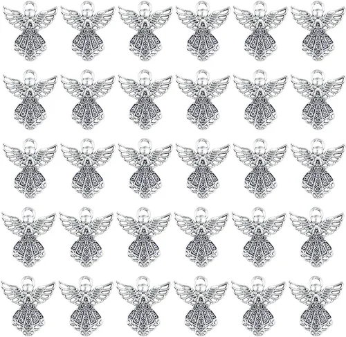 Vista 10 de AUEAR, Colgantes de plata antigua con dijes de ángel para hacer joyas de bricolaje, collar y pulsera