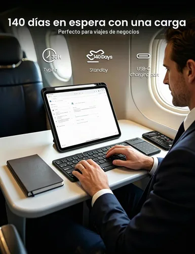 Vista 6 de Nillkin - Teclado plegable de viaje con panel táctil y teclado numérico, teclado Bluetooth inalámbrico portátil plegable de tamaño completo