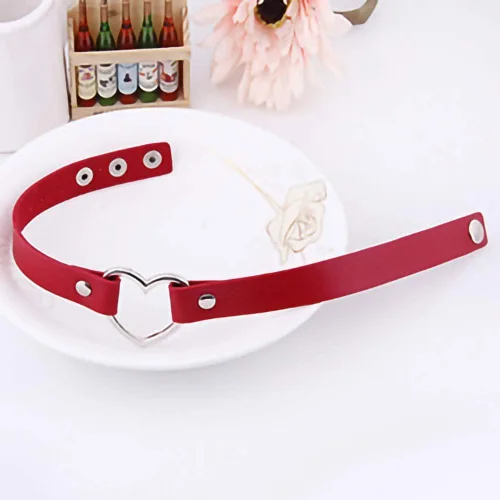 Vista 6 de Gargantilla de Cuero con Corazón Collar Punk Gótico de PU Suave para Mujeres Hombres Niñas Ajustable