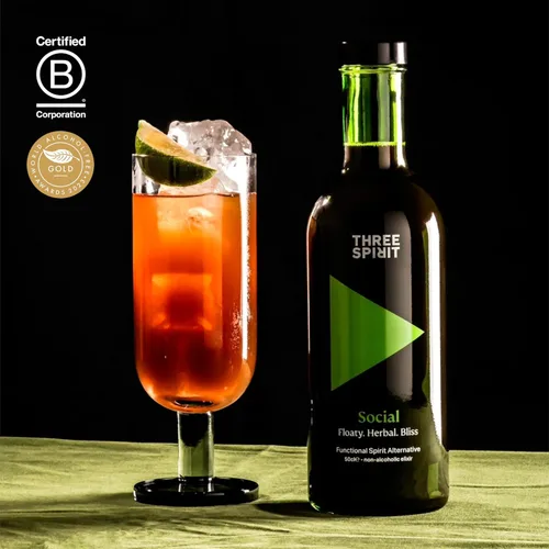 Vista 5 de Three Spirit Licor Alternativo Sin Alcohol - El Elixir, 50cl Adaptógenos, Cacao, Damiana y Oreja de León Bebida Botánica Activa, Sin Gluten