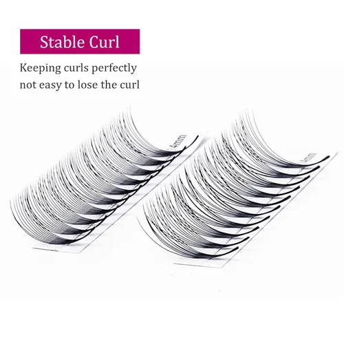 Vista 5 de FADLASH Extensiones de pestañas postizas en abanico con base puntiaguda 10D, extensiones de pestañas postizas de tallo medio, extensiones
