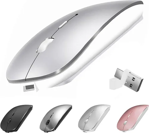 Vista 7 de Mouse inalámbrico para MacBook Air iMac Mac Pro Laptop Computer, Mouse inalámbrico silencioso recargable USB C con Jiggler para Surface Pro