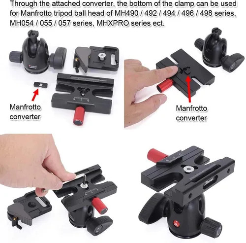 Vista 5 de iShoot Convertidor de abrazadera adaptadora compatible con Manfrotto 200PL 410PL, Arca-Swiss Fit Placa de liberación rápida y cabezal de trípode