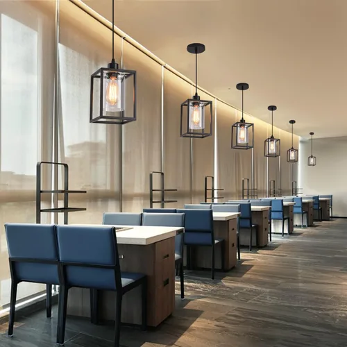 Vista 7 de Luces colgantes negras para isla de cocina, lámpara colgante de farol industrial con pantalla de vidrio transparente, iluminación colgante de altura